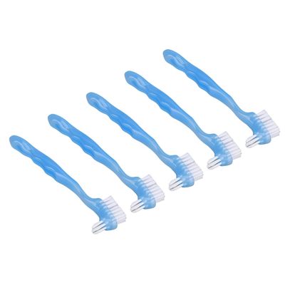 Jaerb Adult Denture Manual Brush, Safe Soft Hair False Teeth Brush Plaque Removal Double Sided For Daily Life (Blue), 1 count