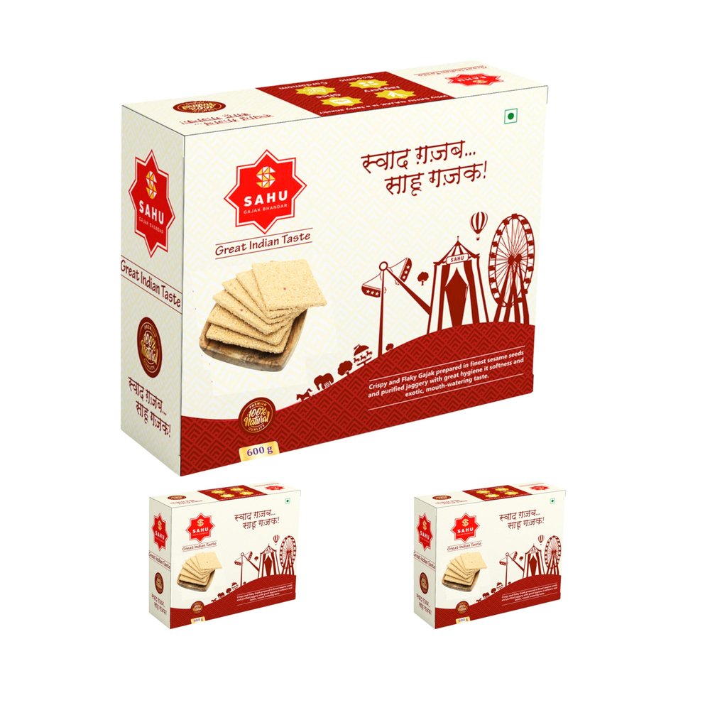 SAHU GAJAK BHANDAR Til Patti 1200 Gm (Pack of 2 Each 600g) Tilkatri | Tilkut | Jaggery Sweets | Gud Gazak | KurKuri | Tilki Gajjak