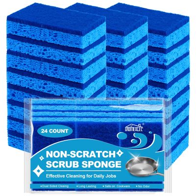 HOMEXCEL Sponges Kitchen 24pcs, Non-Scratch Scrub Dish Sponge Safe on Non-Stick Cookware, Dual Sided Cleaning Sponges for Kitchen, Household, Bathroom and More