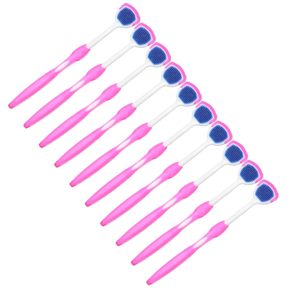 Tongue Scraper, 10 Pcs Tongue Cleaner Brush Oral Cleaning Tool Ergonomic Design Long Handle for Adults Pink