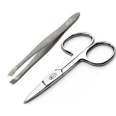 Greta Slant Tip Tweezer & Scissor, Precision for Moustache Beard Eyebrow Nose Hair Trimming & Scissor for Upper Lip Eyebrows