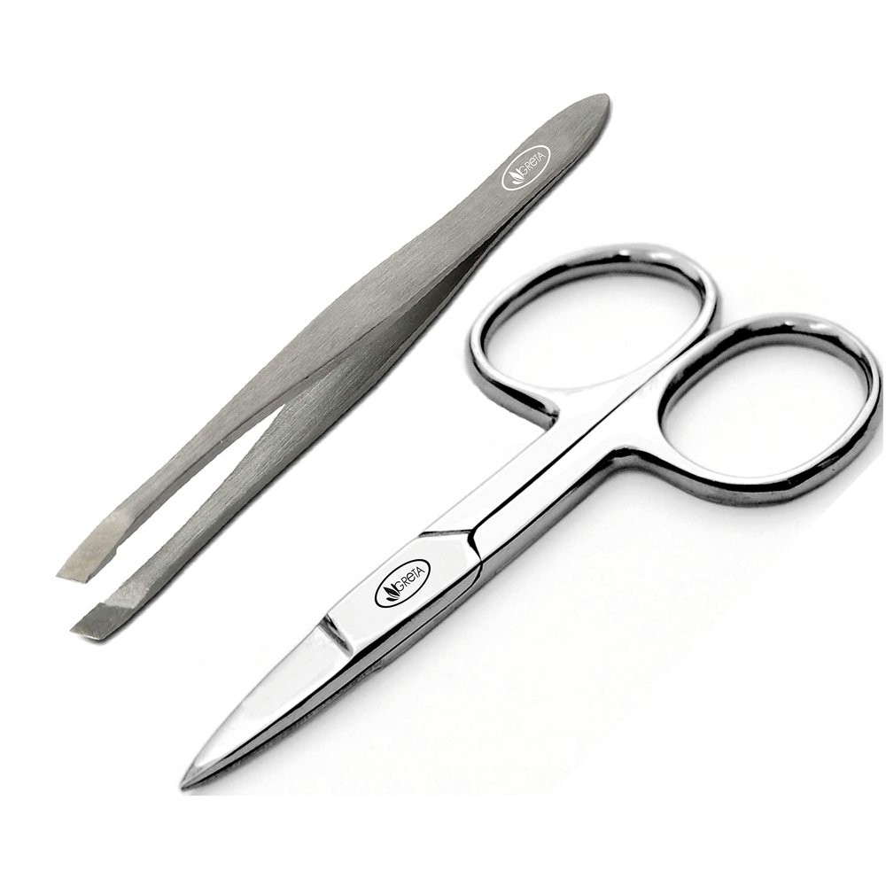 Greta Slant Tip Tweezer & Scissor, Precision for Moustache Beard Eyebrow Nose Hair Trimming & Scissor for Upper Lip Eyebrows