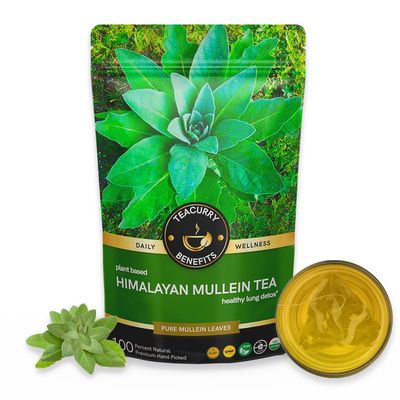 TEACURRY Himalayan Mullein Tea (50 Grams, 100 Cups) - Helps with Asthma, Lung Detox, Immunity and Easy Sleep - Australian Mullein Leafs