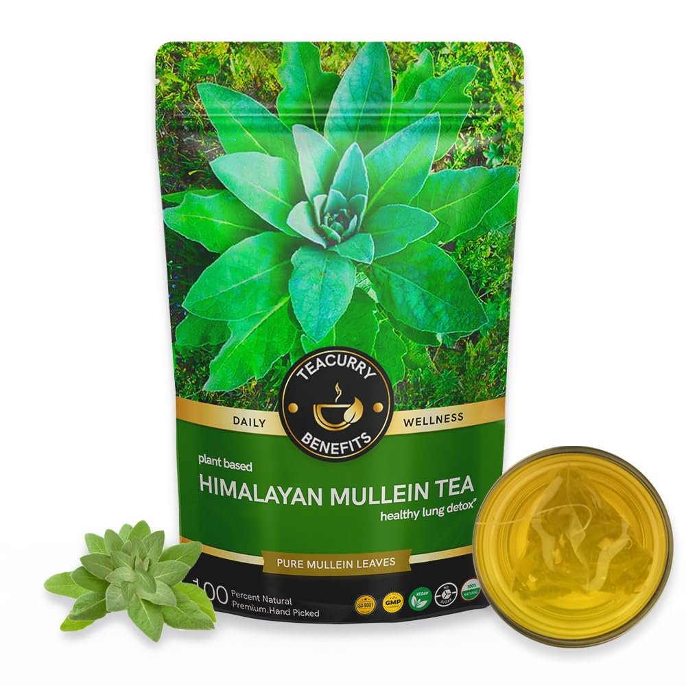 TEACURRY Himalayan Mullein Tea (50 Grams, 100 Cups) - Helps with Asthma, Lung Detox, Immunity and Easy Sleep - Australian Mullein Leafs