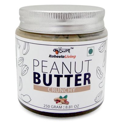 Kabeela Living Peanut Butter 250 Grams Jar, High Protein All Natural Crunchy Original Peanut Butter