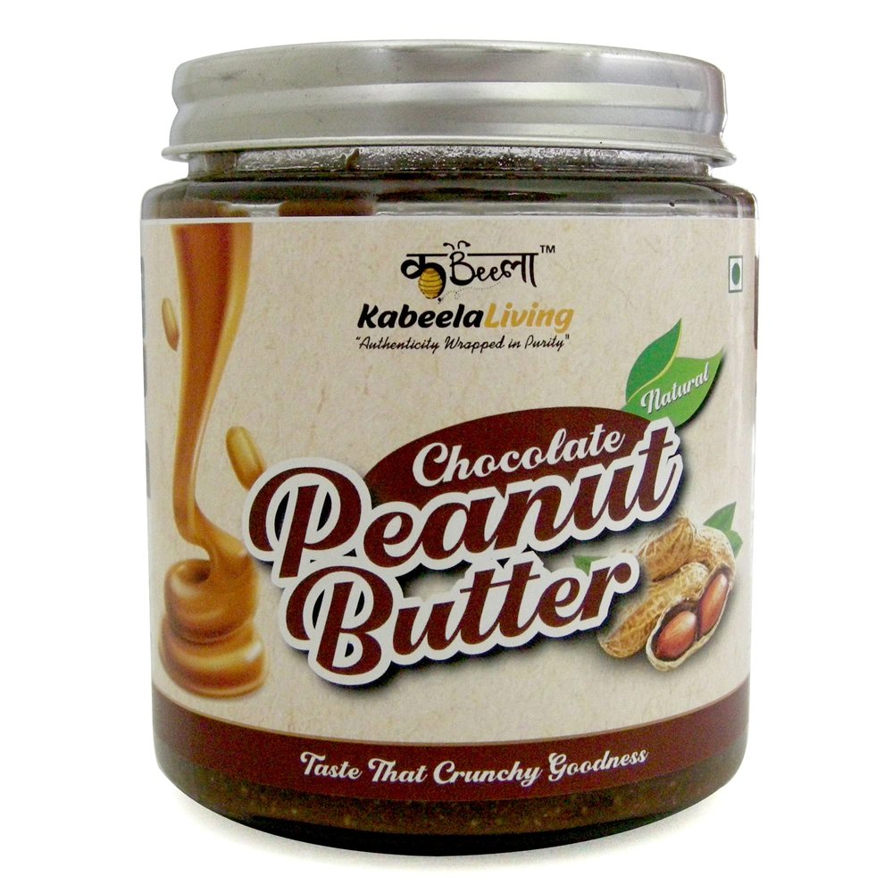 Kabeela Living Chocolate Peanut Butter 500 grams| All Natural Crunchy Unsweetened High Protien | Made with Roasted Peanuts, Chocolate Powder & Sea Salt