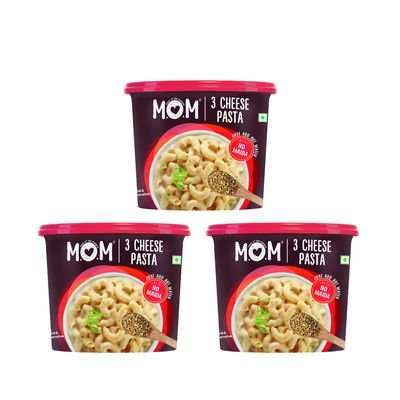 MOM - Meal of the Moment, 3 Cheese Pasta, 65/ 74g (Pack of 3) - Ready to eat | No added Preservatives | Instant Meals | 100% durum wheat