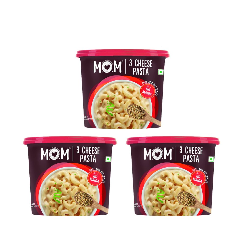 MOM - Meal of the Moment, 3 Cheese Pasta, 65/ 74g (Pack of 3) - Ready to eat | No added Preservatives | Instant Meals | 100% durum wheat