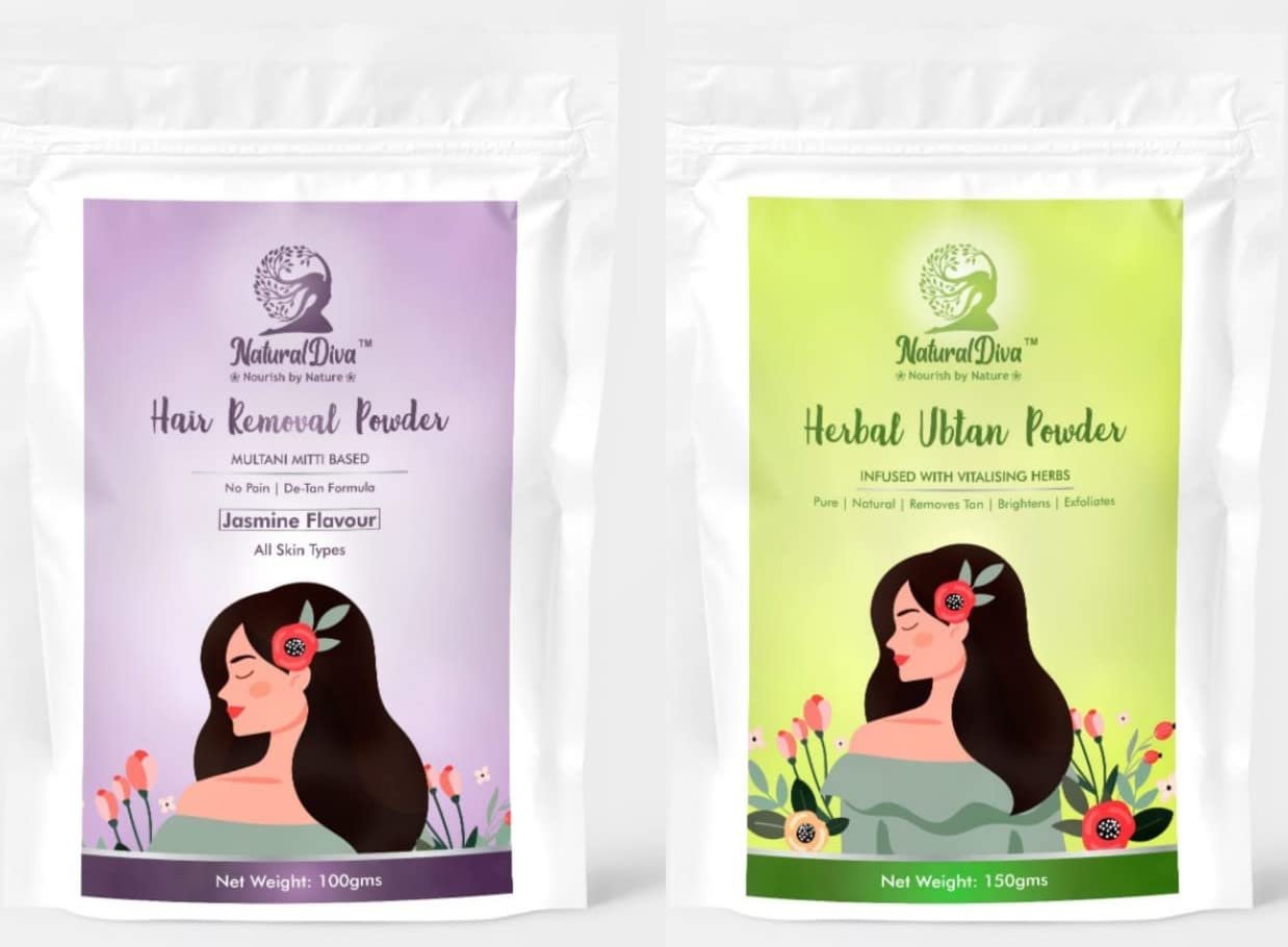 Natural Diva Combo Herbal Hair Removal Powder with Herbal Body Ubtan | Jasmine Flavour | Multani Mitti Based Waxing Powder | Instant Hair Remover |