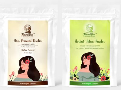 Natural Diva Combo Hair Removal Powder with Coffee Flavour Multani Mitti | Instant Hair Remover | Herbal Body Ubtan | Scruber to all type skin (pack of 2)