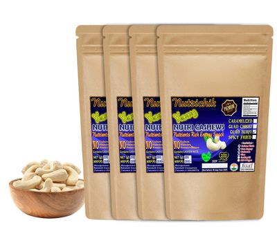 Nutrichik Cashew Burfi - Crushed Cashew Chikki - Quad Burfi - Energy Bars - 200gm (4 Packs)