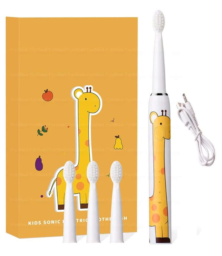 FunBlast Electric Toothbrushes for Kids, Sonic Kids Electric Toothbrushes with Soft Bristles, Waterproof USB Charging Rechargeable Ultrasonic Toothbrushes with 3 Replacement Brush Heads (Giraffe)