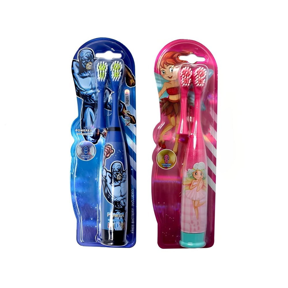 Just Decor Cartoon Printed Soniic Powered Battery Operated Electric Kids Toothbrush with Extra Toothbrush head Soft Bristles Electric Toothbrush for Girls, Boys and Children (Pack of 2)
