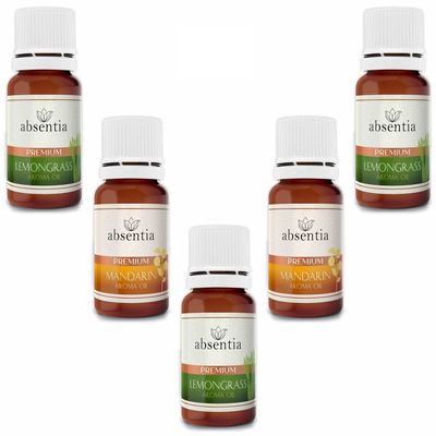 ABSENTIA Premium Aroma Oil LEMONGRASS MANDARIN (15ml each) Pack of 5 - with built-in dropper | Aromatherapy, Home & Office Fragrance, Diffuser Oil, Candle