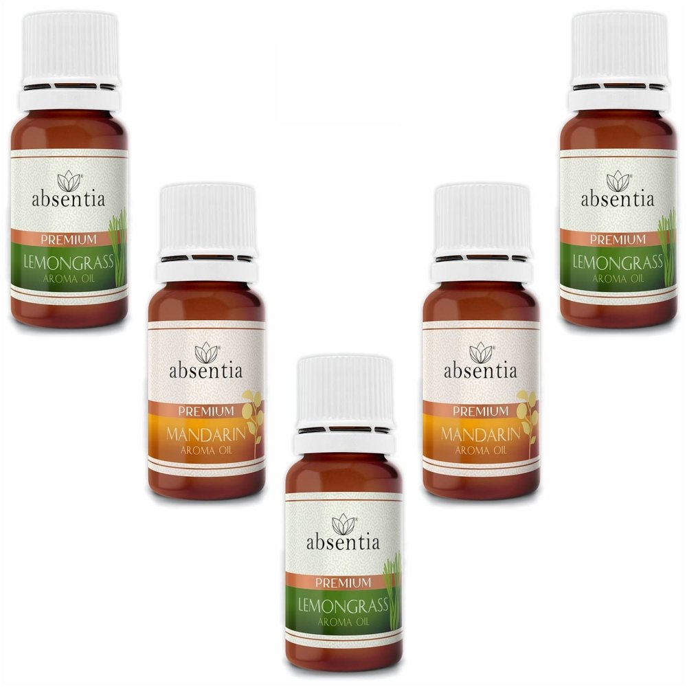 ABSENTIA Premium Aroma Oil LEMONGRASS MANDARIN (15ml each) Pack of 5 - with built-in dropper | Aromatherapy, Home & Office Fragrance, Diffuser Oil, Candle