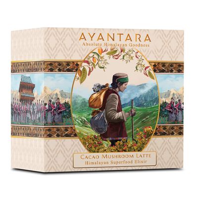 Ayantara Cacao Mushroom Latte Mix | Reishi Mushroom, Cacao & Vanila | Relaxation, Anxiety Relief, Immune Support | 100% Natural, Zero Preservatives & Caffeine-Free | Improves Focus | Plant Based | 16 Sachets