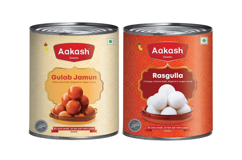 Aakash Gulab Jamun & Rasgulla Combo | Pack of 2, (1 Kg Each) | Indian Dessert & Mithai | Indian Sweet for Celebration and Party