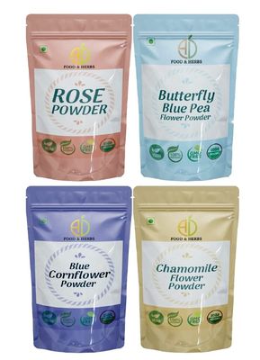 A D Food & Herbs Combo of Butterfly Pea/Rose/Blue Corn/Chamomile Flower Powder Aromatic Edible for Homemade Lattes,Tea Blends,Bath Salts,Face packs & Body packs (100 GMS x Pack of 4)