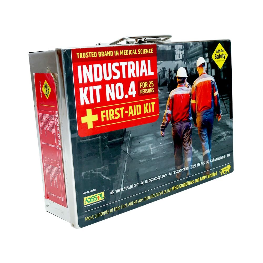 Add-on Safety Industrial First Aid Kit No. 4 (with all the items inside Large Stainless Steel Metal Box, GMP Certified contents)