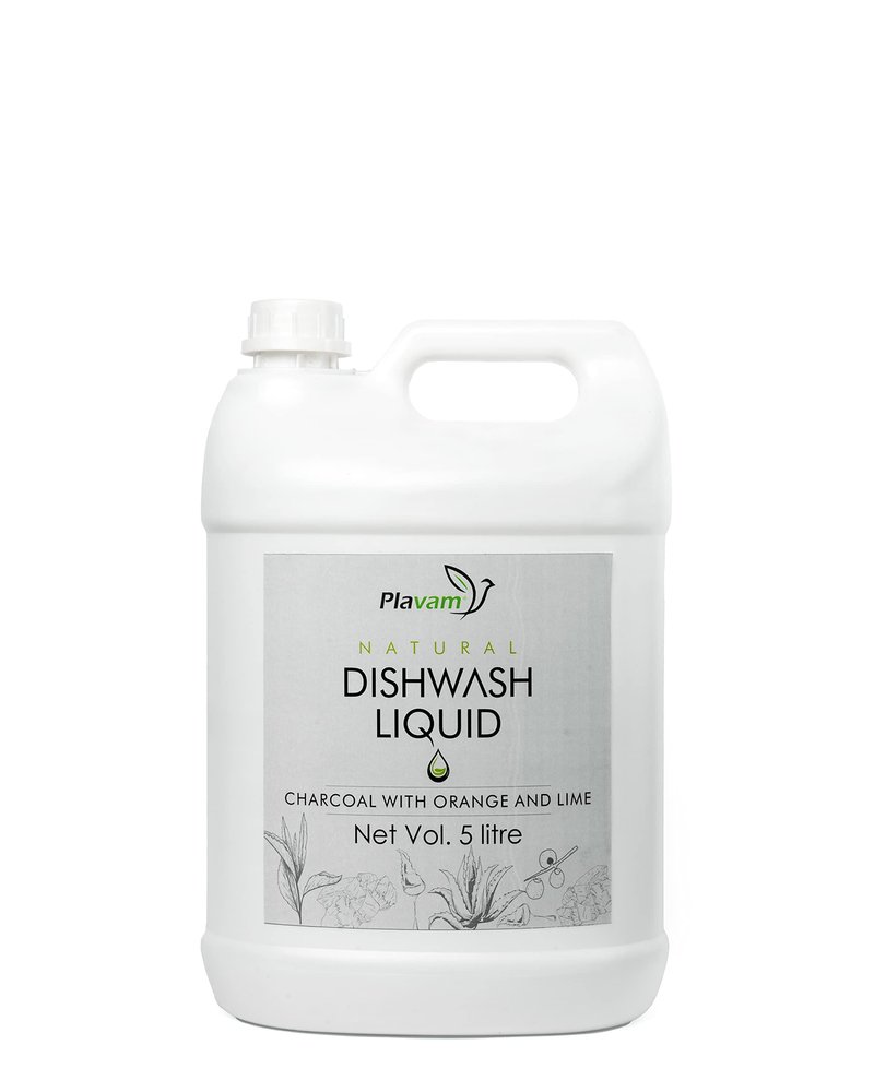 Plavam Herbal and Natural CHARCOAL Dishwash Liquid with Orange & Lime essential oils, SLES/SLS free, Soap based, Zero Toxic tea tree oil | Eco-Friendly | Sulfate-free | Non-Toxic | (5 LITRE)