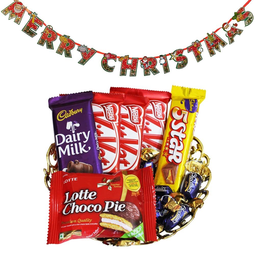 SFU E Com Chocolate Basket Gift Hamper| Premium Christmas Chocolate Combo | Christmas Toran with Chocolat Gift | Christmas Chocolate Hamper | 012
