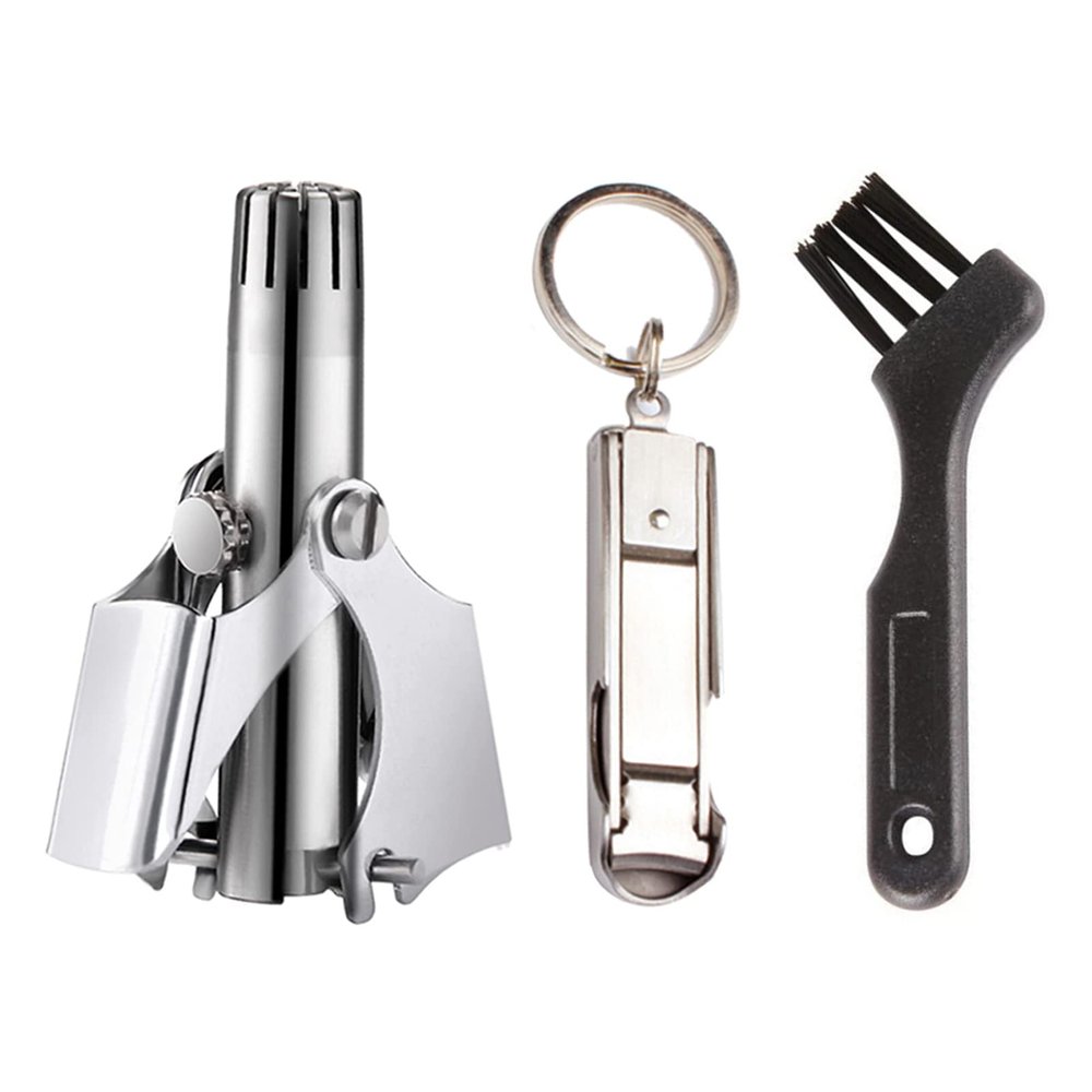 CATKOO Stainless Steel Nose Hair Trimmer Set Hair Shaving&Nail Clipper Nose Hair Removal Travel Manual Clipper Trimmer Kit with Beer Opener Function Washable&Portable