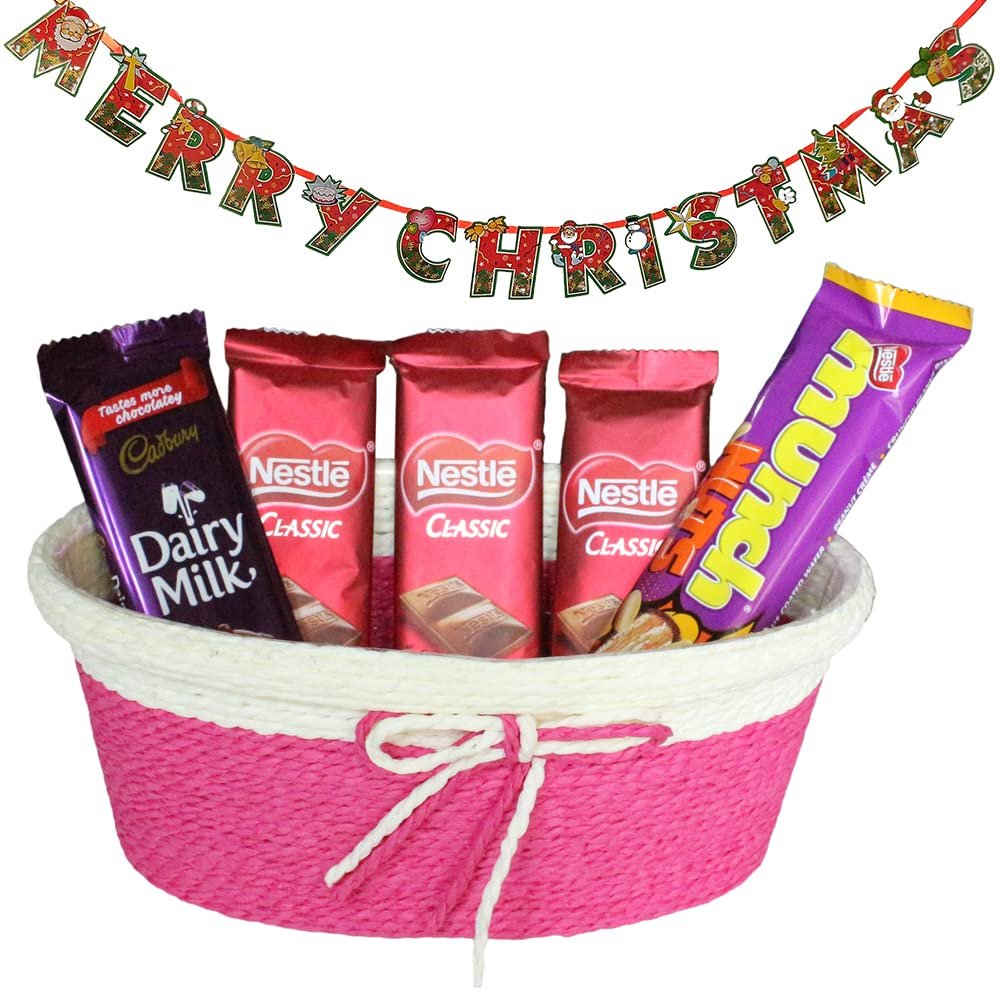 SFU E Com Chocolate Gift Hamper with Multipurpose Basket| Premium Christmas Chocolate Combo | Christmas Toran with Chocolat Gift | Christmas Chocolate Hamper | 118