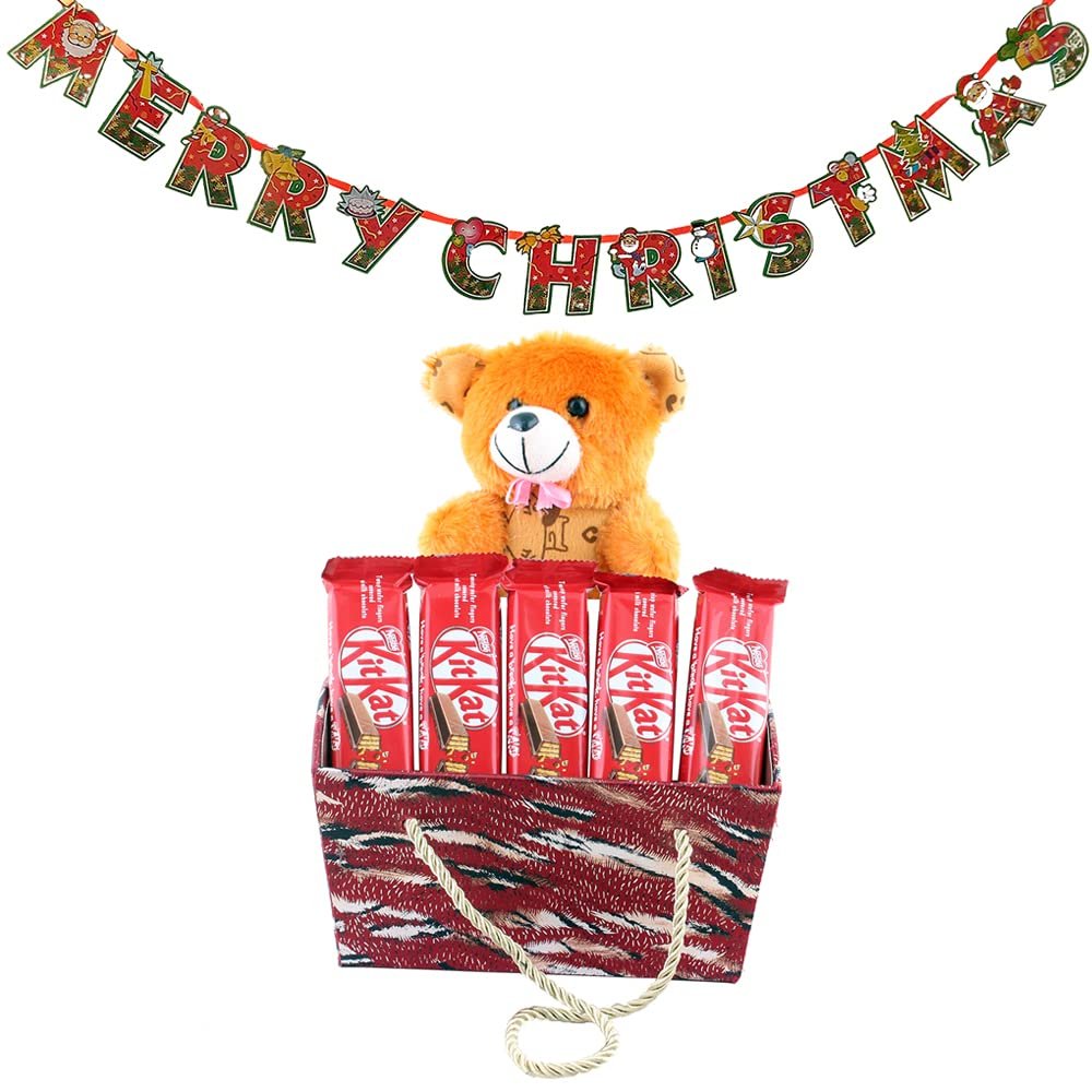 SFU E Com Gift Hamper for kitkat Lovers kitkat with Teddy Bear| Premium Christmas Chocolate Combo | Christmas Toran with Chocolat Gift | Christmas Chocolate Hamper | 1024