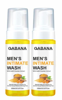 GABANA Men's Intimate Wash With Haldi Chandan Extract (Pack of 2, 150 ml)|Anti-Bacterial and Anti-Itching Intimate Hygiene Body Care Wash Oil for Bacteria Removal Intimate Wash for Men With Fragrance|