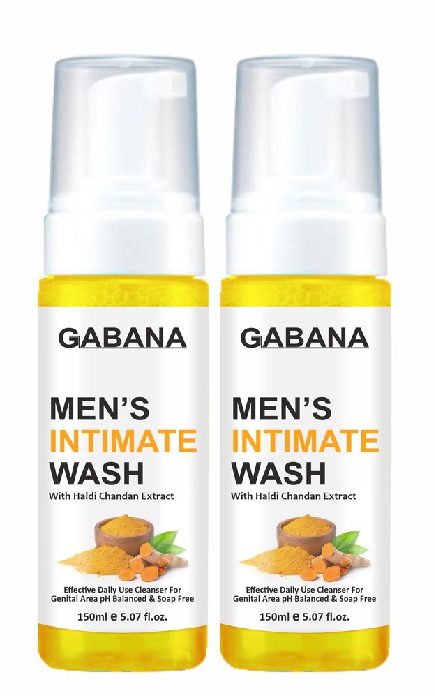 GABANA Men's Intimate Wash With Haldi Chandan Extract (Pack of 2, 150 ml)|Anti-Bacterial and Anti-Itching Intimate Hygiene Body Care Wash Oil for Bacteria Removal Intimate Wash for Men With Fragrance|