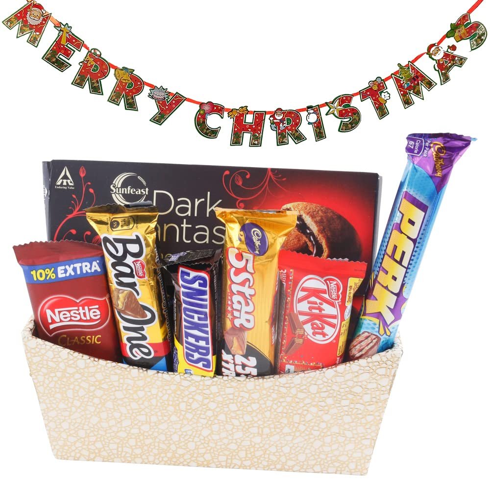 SFU E Com Cadbury Chocolate Combo with Beautiful Golden Basket| Premium Christmas Chocolate Combo | Christmas Toran with Chocolat Gift | Christmas Chocolate Hamper | 238