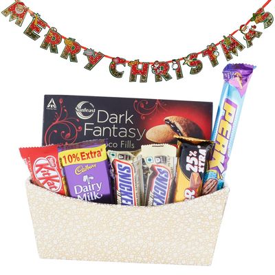 SFU E Com Chocolate Celebration with Beautiful Golden Basket| Premium Christmas Chocolate Combo | Christmas Toran with Chocolat Gift | Christmas Chocolate Hamper | 228