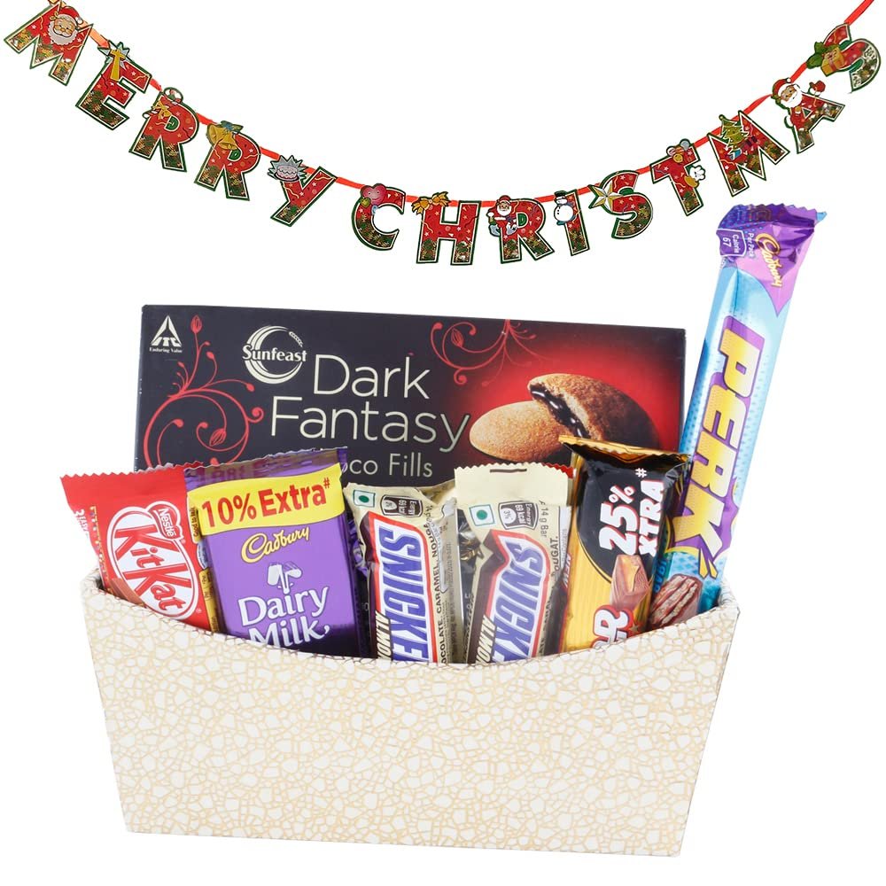 SFU E Com Chocolate Celebration with Beautiful Golden Basket| Premium Christmas Chocolate Combo | Christmas Toran with Chocolat Gift | Christmas Chocolate Hamper | 228
