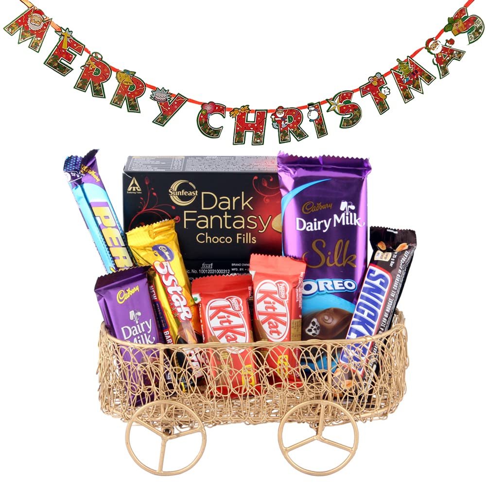 SFU E Com Chocolate Basket Gift with Tasty Kitkat| Premium Christmas Chocolate Combo | Christmas Toran with Chocolat Gift | Christmas Chocolate Hamper | 672