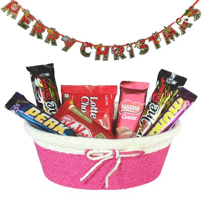 SFU E Com Chocolate Gift with 7 Pieces Chocolate and Beautiful Basket| Premium Christmas Chocolate Combo | Christmas Toran with Chocolat Gift | Christmas Chocolate Hamper | 112