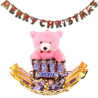 SFU E Com 5star with Snikers Chocolates & Cute Teddy| Premium Christmas Chocolate Combo | Christmas Toran with Chocolat Gift | Christmas Chocolate Hamper | 1170