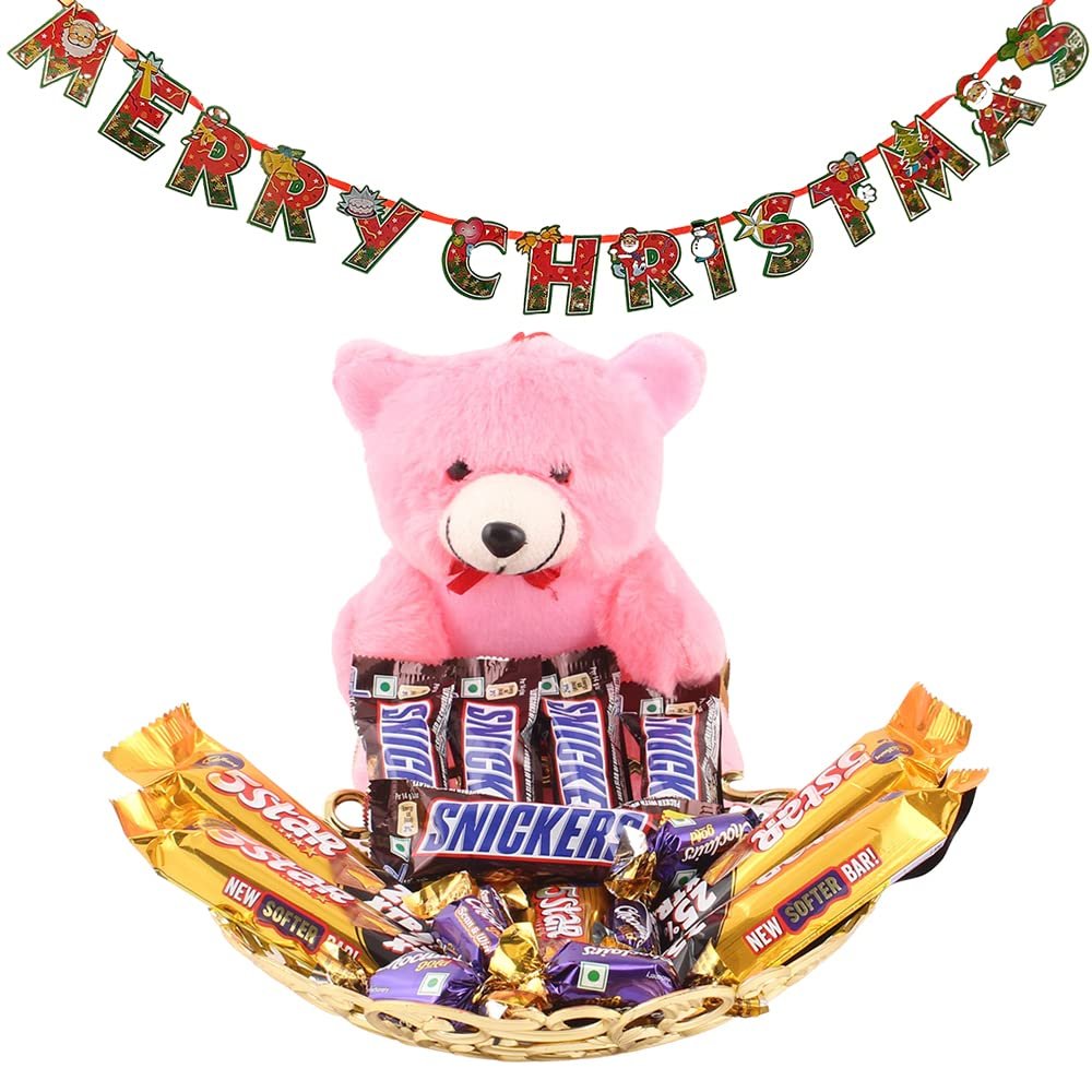 SFU E Com 5star with Snikers Chocolates & Cute Teddy| Premium Christmas Chocolate Combo | Christmas Toran with Chocolat Gift | Christmas Chocolate Hamper | 1170