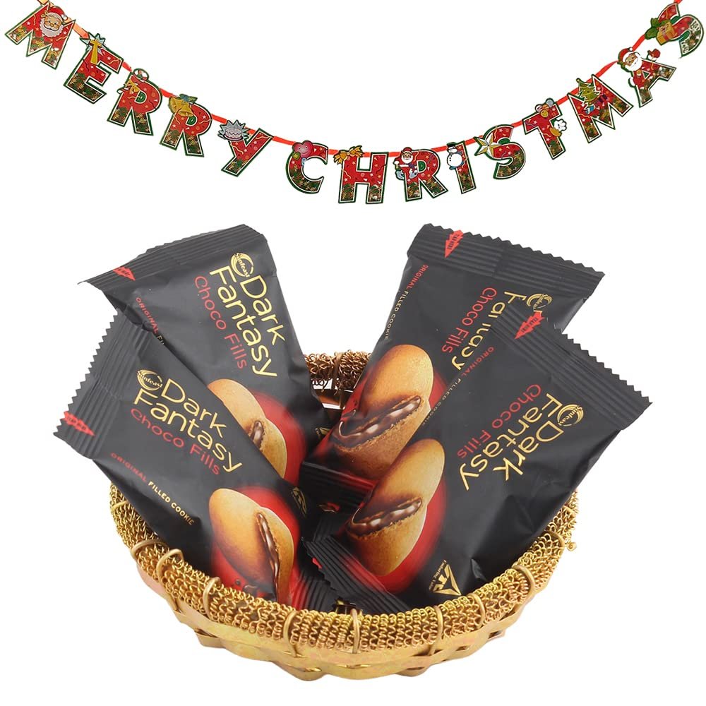 SFU E Com Creamy Dark Fantasy Coockies with Handmade Katori| Premium Christmas Chocolate Combo | Christmas Toran with Chocolat Gift | Christmas Chocolate Hamper | 1092