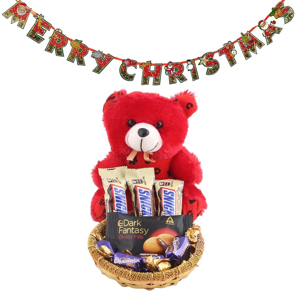 SFU E Com Cute Teddy with Snikers Almond Gift Hamper| Premium Christmas Chocolate Combo | Christmas Toran with Chocolat Gift | Christmas Chocolate Hamper | 1109