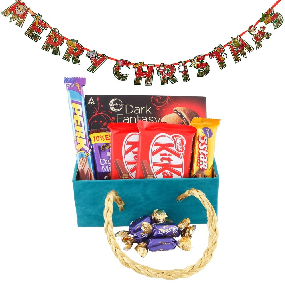 SFU E Com Premium Chocolate Celebration with Wooden Basket| Premium Christmas Chocolate Combo | Christmas Toran with Chocolat Gift | Christmas Chocolate Hamper | 211