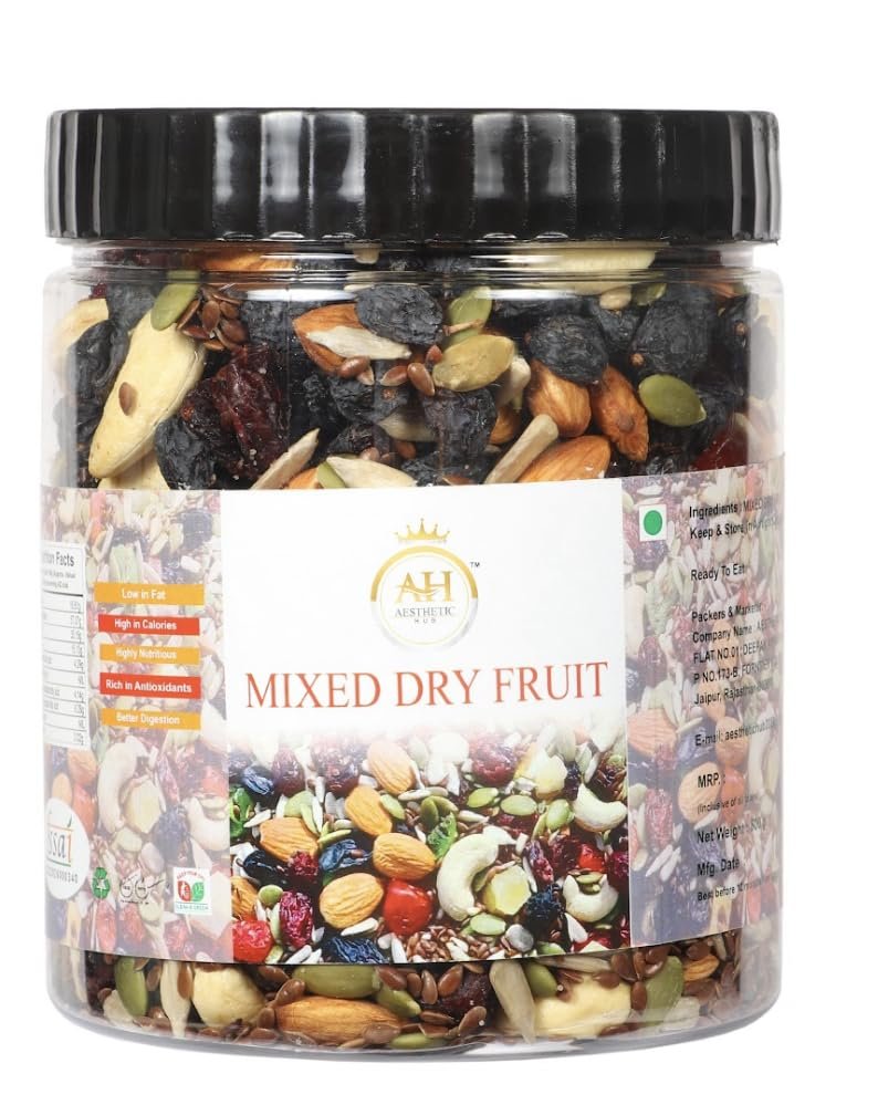 AESTHETIC HUB MIX DRY FRUIT Tasty & Healthy Snacks Contains Almonds, Cashews, Raisins, Cranberries (500 g)