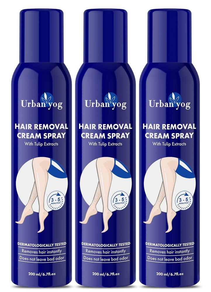 Urban Yog Hair Removal Cream Spray for Women - ( 200 ML * 3 Units) (Pack of 3) | Painless Body Hair Removal for womens Hands, Legs & Under Arms | Natural & Safe