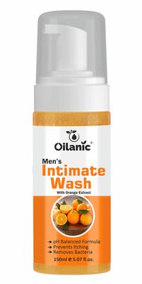 Oilanic Natural Men's Intimate Wash with Orange Extract (Pack of 1, 150 ml)|Intimate Wash for Men|Men Genital Wash|Intimate Hygiene wash|Intimate men Hygiene Wash pH Balanced wash