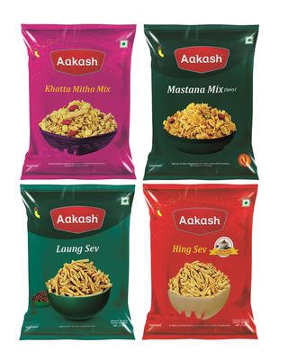 AAKASH Namkeen Sev & Mixture Combo | Pack of 4 | 150 Gm Each | Laung, Hing, Khatta Mitha Mixture, Mastana Mix