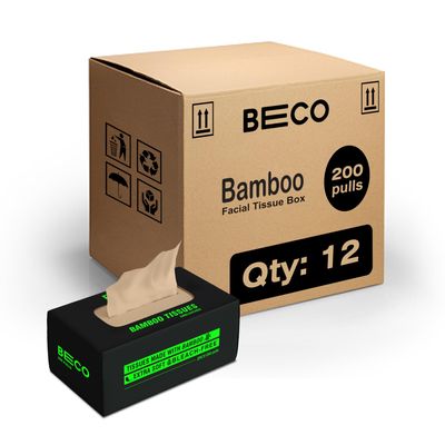 Beco Bamboo Super Soft 2-Ply Tissue Box 200 Pulls Each, 100% Natural and Ecofriendly Tissue Papers (Pack of 12, 2400 Tissue)