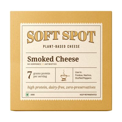 Soft Spot Vegan Smoked Cheese-200 gm, Plant- Based, 7 grams protein per serving, Zero preservatives, High Protein, Dairy Free, Cruelty Free- Perfect for Pizza, Fondue, Nachos and Stuffed Peppers