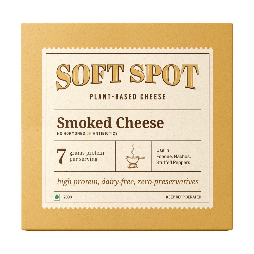 Soft Spot Vegan Smoked Cheese-200 gm, Plant- Based, 7 grams protein per serving, Zero preservatives, High Protein, Dairy Free, Cruelty Free- Perfect for Pizza, Fondue, Nachos and Stuffed Peppers