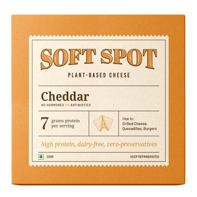 Soft Spot Vegan Cheddar Cheese- 200 gm, Plant- Based, 7 grams protein per serving, Zero preservatives, High Protein, Dairy Free, Cruelty Free-Perfect for Pizza, Grilled Cheese, Quesadillas and Burgers