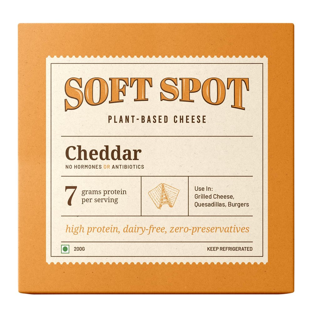 Soft Spot Vegan Cheddar Cheese- 200 gm, Plant- Based, 7 grams protein per serving, Zero preservatives, High Protein, Dairy Free, Cruelty Free-Perfect for Pizza, Grilled Cheese, Quesadillas and Burgers