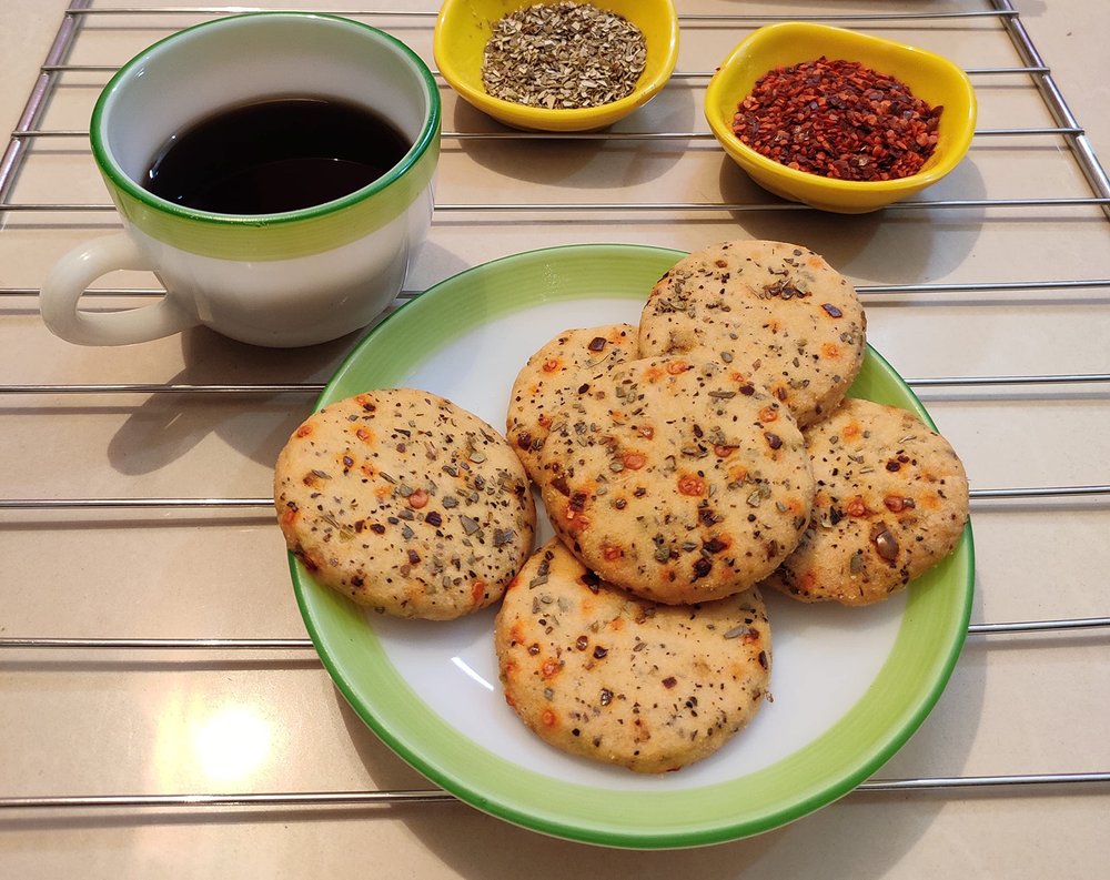 Bake N Bite Fresh & Homemade Pure Butter Milk Cheese Chilli Crackers Cookies| Vegetarian|No Added Preservatives, Vegetable Fats or Chemicals (Pack of 2)